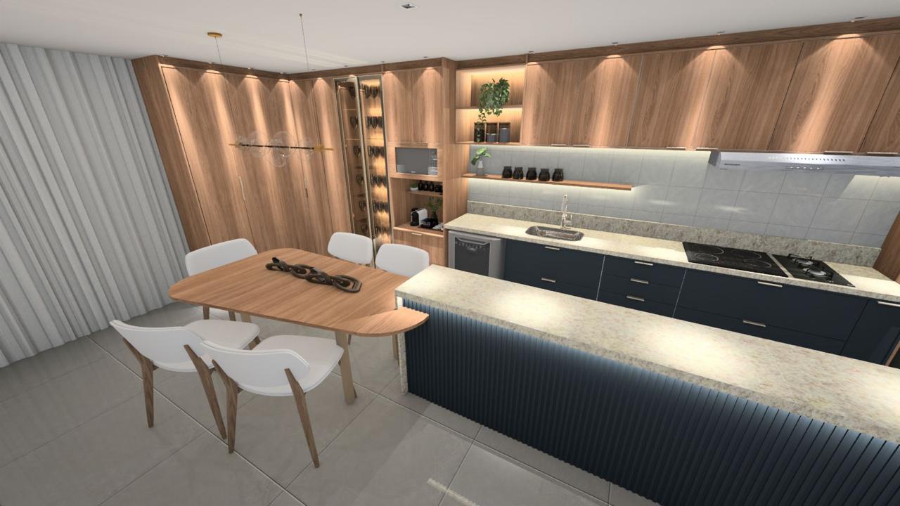 Cozinha Madeira com Adega Vertical