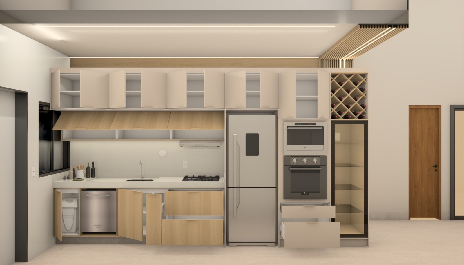 Cozinha Linear com Cristaleira